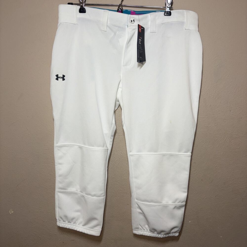 Under Armour Womens HeatGear Softball Pants Large White NWT 1242352 Knee Padding